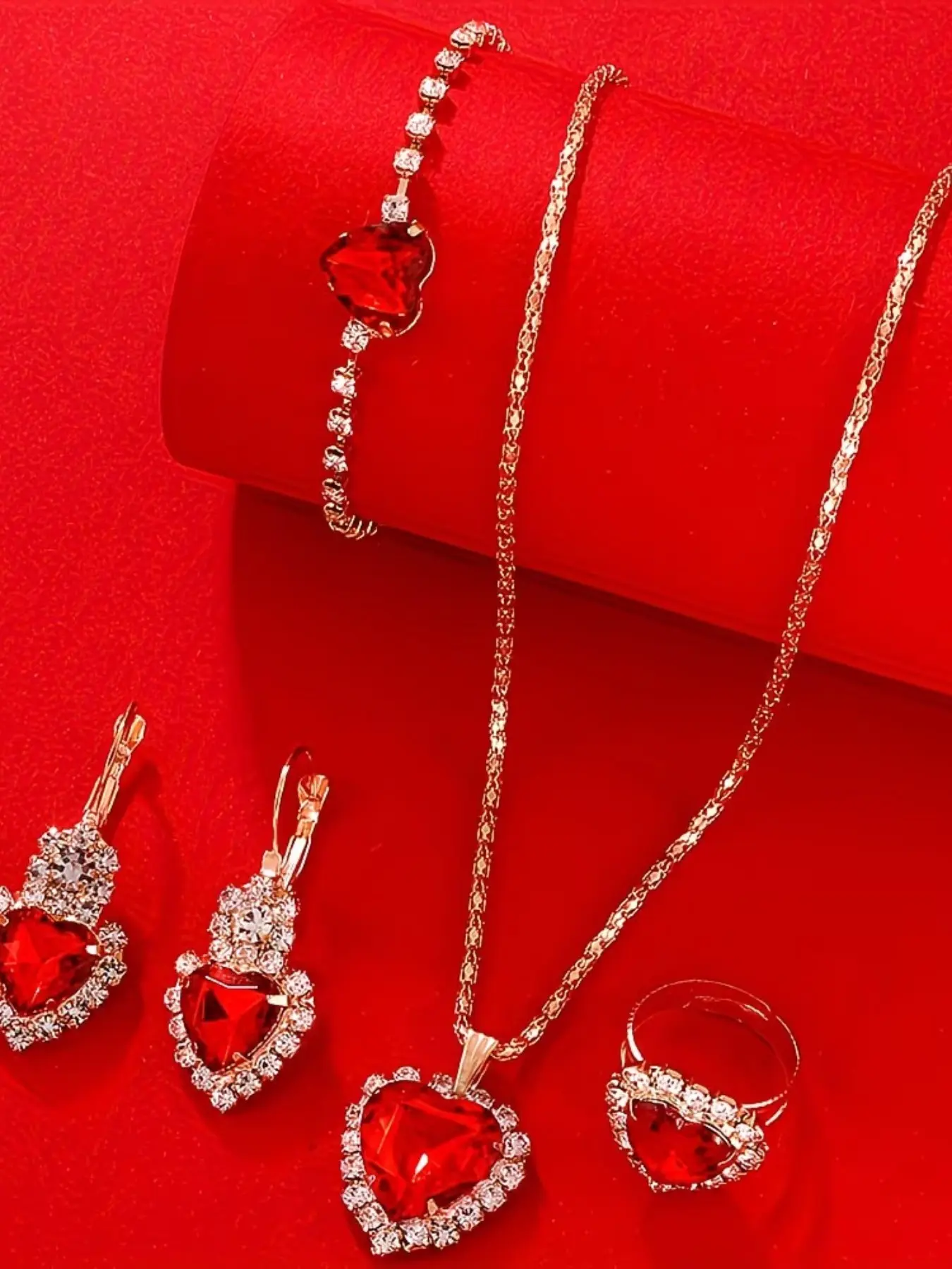 5pcs/set Fashionable Luxury Jewelry Set, Sparkling Rhinestones, Ideal for Women, Daily Wear, Perfect Gift, All Seasons, Jewellery Gift Set