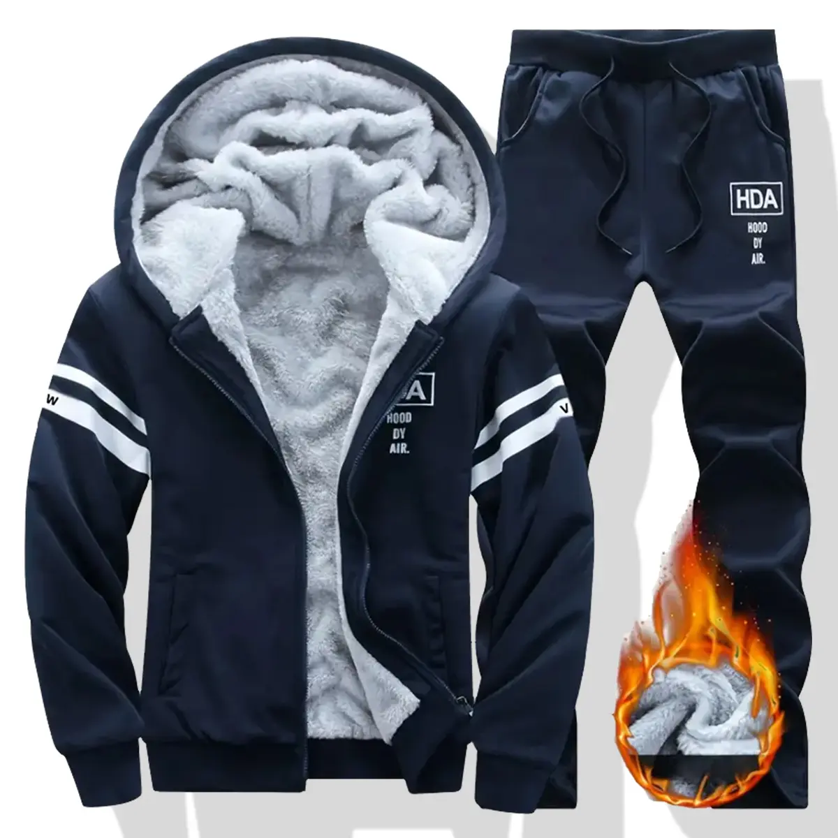 Men's 2-Piece Athleisure Tracksuit Set with Full-Zip Hooded Jacket and Jogging Pants, Winter Cold-Proof Design Zip Pockets Machine Washable, Great for Gym and Outdoor Training