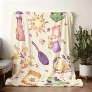 2026 new model printed with patterns Tangled Themed Flannel Blanket, Pascal Peripheral with Tower, Sun Lantern Elements, Soft Skin-friendly Warm Throw Blanket, Multipurpose for Bedroom Living Room S