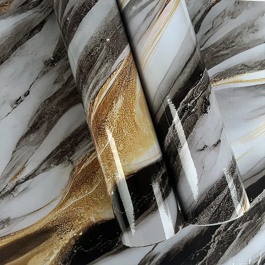 Gold Marble Self-Adhesive Wallpaper, Oil-Resistant PVC Wall Paper, Home Decor Background Wall, DIY Decoration Material