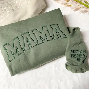 Embroidered Personalized Mama Sweatshirt with Kid Name on Sleeve Mothers Day Gift Birthday Gift Mom New Mom Gift Minimalist Cool Mom Sweater
