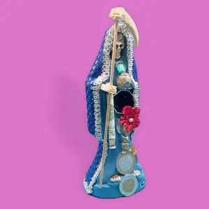 Religious Santa Muerte Statue, 8-in Blue Robe Home Decor Ornaments, Room Decor Figurine for Home Supplies