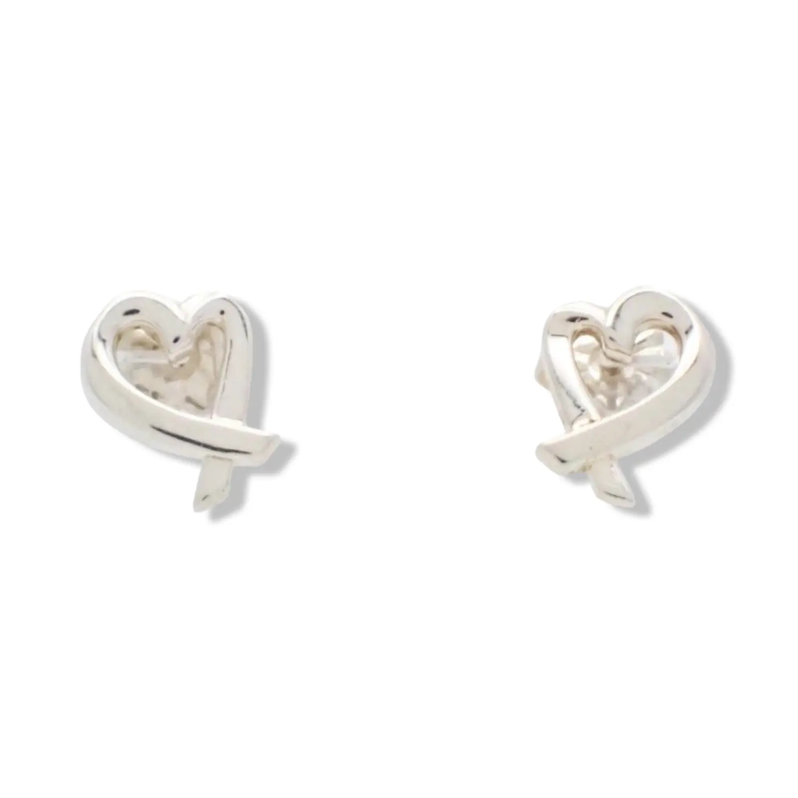 Pre-owned Tiffany Silver Loving Heart Earrings Stud TIF1053