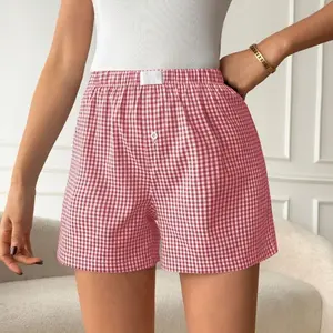 Vintage Womens Shorts Summer Casual Lounge Sleep Plaid Ruffle Boxer Shorts Pajama Gingham Beach Bottoms Pockets 2026