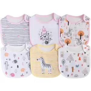 6 Pack Waterproof Cotton Baby Bibs for Girls Boys for Drooling Eating with Snaps