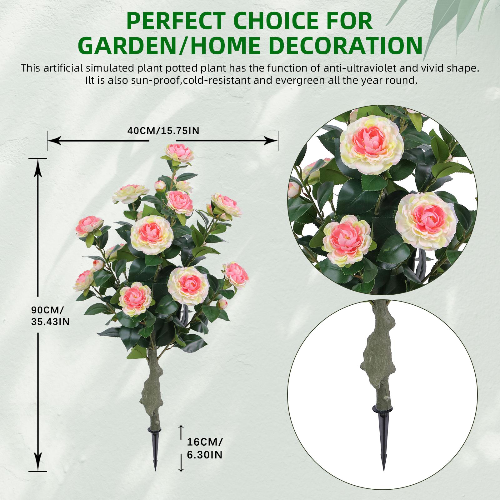 2 Set Artificial Roses With Plastic Stems and Iron Pickets, PE Rose Flowers and Artificial Foliage For Outdoor Indoor Garden, Patios, House,Wedding Party Decorations