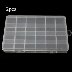 2pcs/pack 24-grid Clear Jewelry Box, Multi Compartment Design Plastic Organizer Storage Container with Adjustable Dividers, for Jewelry Crafts Beads, Bead Storage Containers, Plastic Storage Boxes