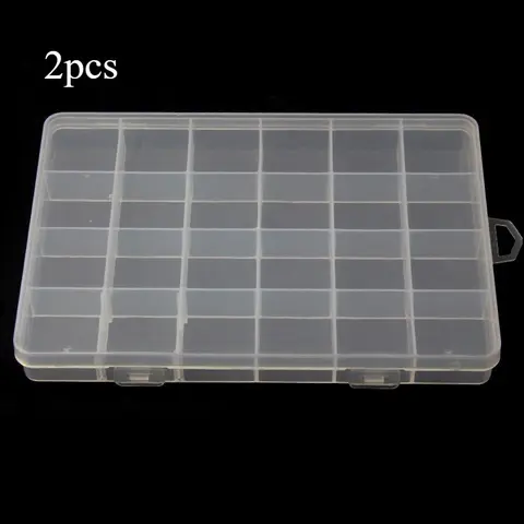 2pcs/pack 24-grid Clear Jewelry Box, Multi Compartment Design Plastic Organizer Storage Container with Adjustable Dividers, for Jewelry Crafts Beads, Bead Storage Containers, Plastic Storage Boxes, Clear Plastic Organizers