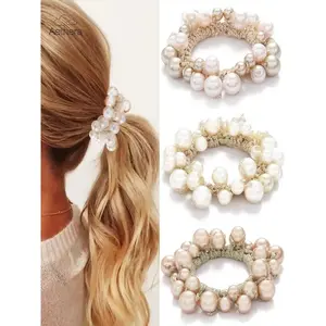 Beaded Hair Scrunchies, Elastic Hair Ties for Women & Girls, Stylish Ponytail Holders, Durable Hair Accessories for Everyday Use, Ponytail Hairstyle