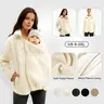 Pwest MAMA Women's 2-in-1 Hip-Length Casual Sports Outerwear Coat, Soft Teddy Fleece Long-Sleeve Zippered Top with Pocket, Detachable Babywearing Panel for Pregnancy-Postpartum Use, Winter Warmth - Cream