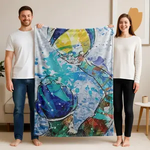 1 piece Water polo player in action during the match themed flannel blanket - Flannel blanket with modern design, suitable for sofas and beds, all-season use, super soft and comfortable, digitally printed pattern, 100% polyester material, machine