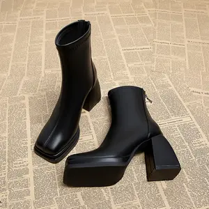 2025 Autumn New British Style Women's Elegant Waterproof Platform Boots Chunky High Heel Shoes Fall Winter Women's Boots Versatile Casual Fashion Ankle Boots for Women