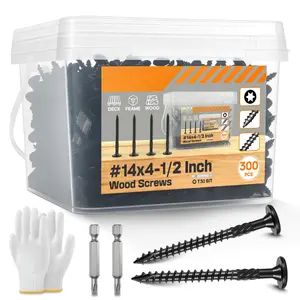 #14 x 4-1/2" Lag Screws 300 count - Structural Screw for Outdoor , Furniture, Deck & Framing, Black  Screws, Rust Resistant, Includes T30  Bit & Gloves