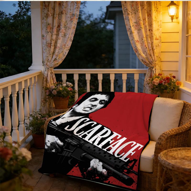 Scarface Tony Montana Fleece Throw Blanket, Al Pacino Classic Gangster Movie Graphic Plush Blanket, Red Black Splash Print, Cozy Soft Blanket For Movie Fans Couch Bed Home Decor