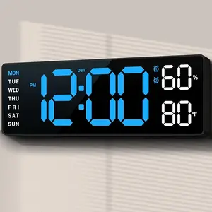 ANSOPER Large LED Digital Desk Clock, Blue | Dual Alarm, Humidity Display, Auto-Dimming, Big Bold Numbers | Easy to Read for Seniors, Decor for Classroom Office Bedroom