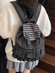 Ladies' backpack, fashionable Lightweight Backpack with drawstring and closed polka dot pattern, casual and versatile, simple and trendy, suitable for students to travel, work, commute, shopping, ladies' backpack