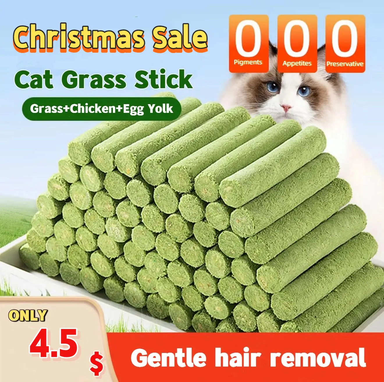 3.5OZ Cat Grass Treats for Indoor Cats ,Natural Chicken Flavor Healthy Cat Snacks for Cats Dental Hairball Control Treats