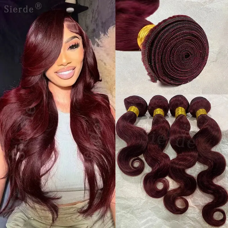 99J Burgundy Body Wave Bundles – Wine Red Human Hair 3 4 Bundle Unprocessed Remy Brazilian Extensions 14-20 Inch