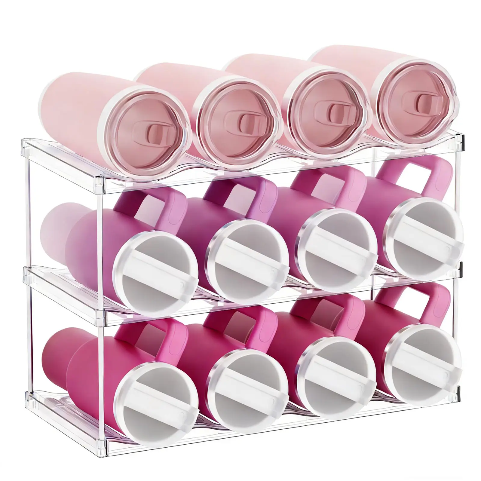 3 Tier Waterbottle Organizer for Cabinet, Large Compartment Stackable Water Bottle Holder and Wine Bottle Rack, Water Bottle Organizer Rack for 40 oz Stanley Cup, Yeti and Tumbler Shelf