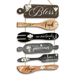 Vintage Wooden Wall Art Set, Floral Decorative Kitchen Decoration, Rustic Style for Country Restaurants, Thanksgiving, Christmas, Halloween