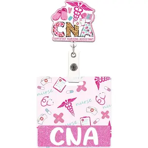 CNA Badge Reel and Buddy – Pink Retractable ID Holder with Swivel Clip and Badge Buddy, Ideal Gift for Certified Nursing Assistants