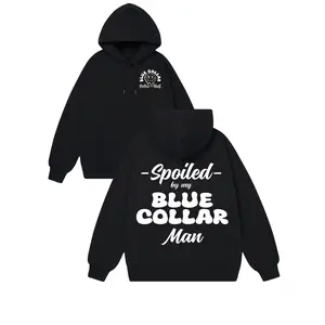 Men'S "Spoiled By My Blue Collar For Man" Graphic Hoodie - Cozy Blend, Dark Gray, Loose Fit, Streetwear Hoodie, Perfect For Travel & Casual Wear