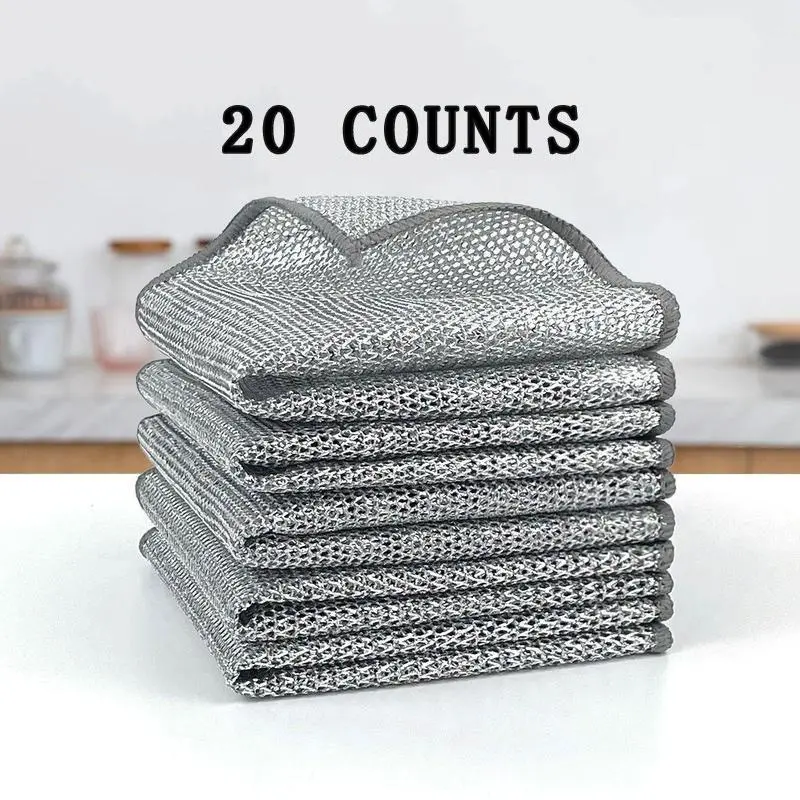 20 Pieces Multipurpose Wire Miracle Double Layer Cleaning Kitchen Pack Exfoliating Mesh Sponge Dishwashing Set Non-Scratch Durable Reusable