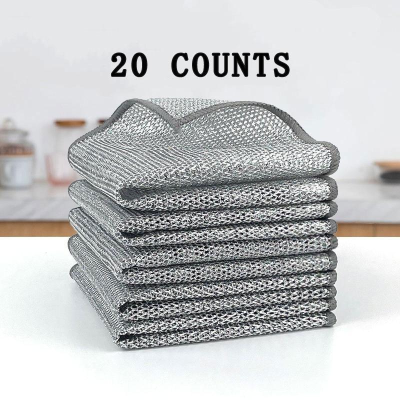 20 Pieces Multipurpose Wire Miracle Double Layer Cleaning Kitchen Pack Exfoliating Mesh Sponge Dishwashing Set Non-Scratch Durable Reusable