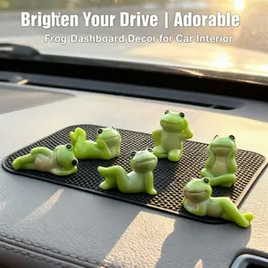6pcs Cute Frog Desktop Ornaments for Car Dashboard Decoration, Resin Car Interior Accessories, Charming Auto Decor Gifts, Car Interior Set