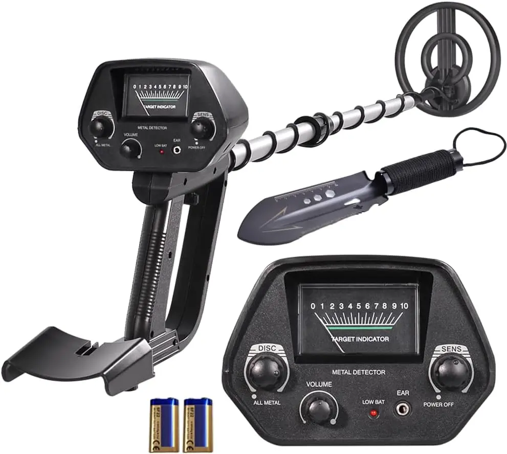 Metal Detector for  & Adults, Lightweight  Metal Detector with Shovel,8 Inch  Adjustable 31.5" to 41.5"  Detector for Beach Backyard Search for Treasure (Black)