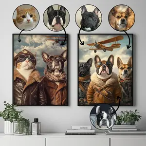 Custom Pet Portrait Wall Art | Personalized Dog Cat Painting in Funny Outfits | Unique Home Decor & Gift for Pet Lovers
