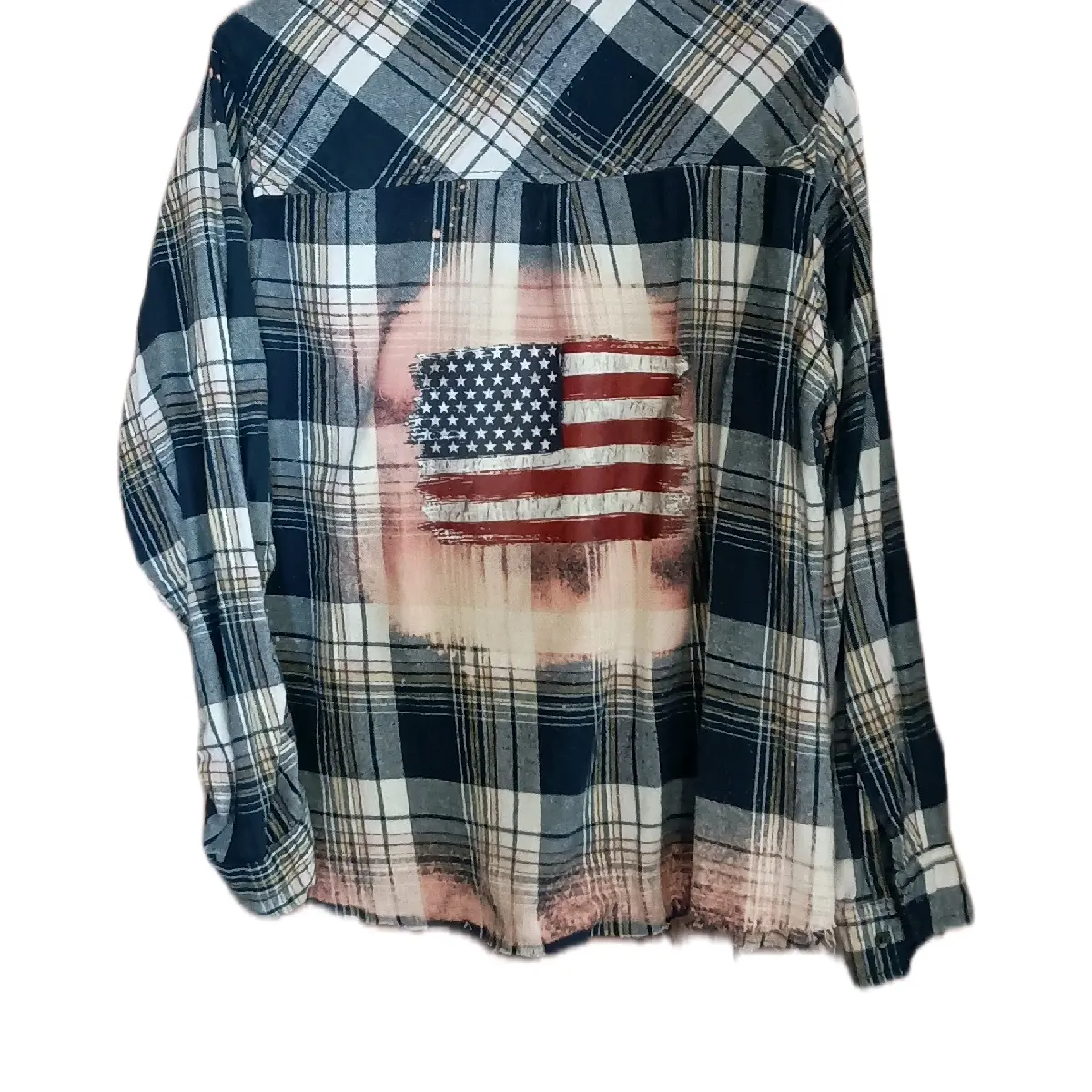 U.S.A. Flag Distressed Flannel patriotic shirt plaid shirt