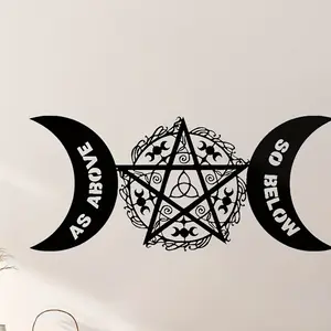 Metal Wall Art with Pentagram Design, Classic Witchy Artistic Celestial Decor, Moon Phase Bedroom Sculpture, Easy to Hang Halloween Wall Art, Wall Decoration