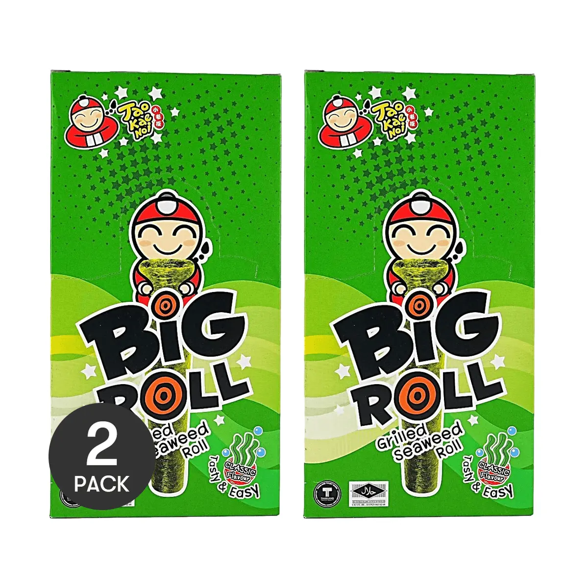 2 Pack TAO KAE NOI Big Roll Crispy Grilled Seaweed Original 1.06 oz Each - Classic Thai Nori Snack