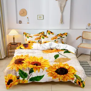 Sunflower Print Bedding Set, Including 1 Duvet Cover & 2 Pillowcase without Filler, Soft Comfortable Breathable Bedding Set for Bedroom