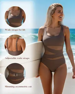 Women's Mesh One Piece Swimsuit Tummy Control Sexy Bathing Suit Push Up Swim Suit Slimming Swimwear
