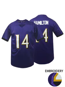 Boyfriend Style Men's Embroidery American Football Jersey 14 Purple Casual Short Sleeve V-Neck T-Shirts Party Sports Top