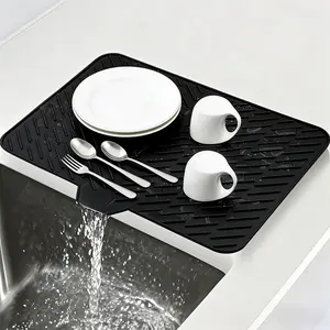 Silicone Dish Drying Mat 23x17 Multiple Usage,Easy clean,Heat-resistant Silicone Mat Dish Drying Mats For Kitchen Counter or Sink,Refrigerator or Drawer liner Black