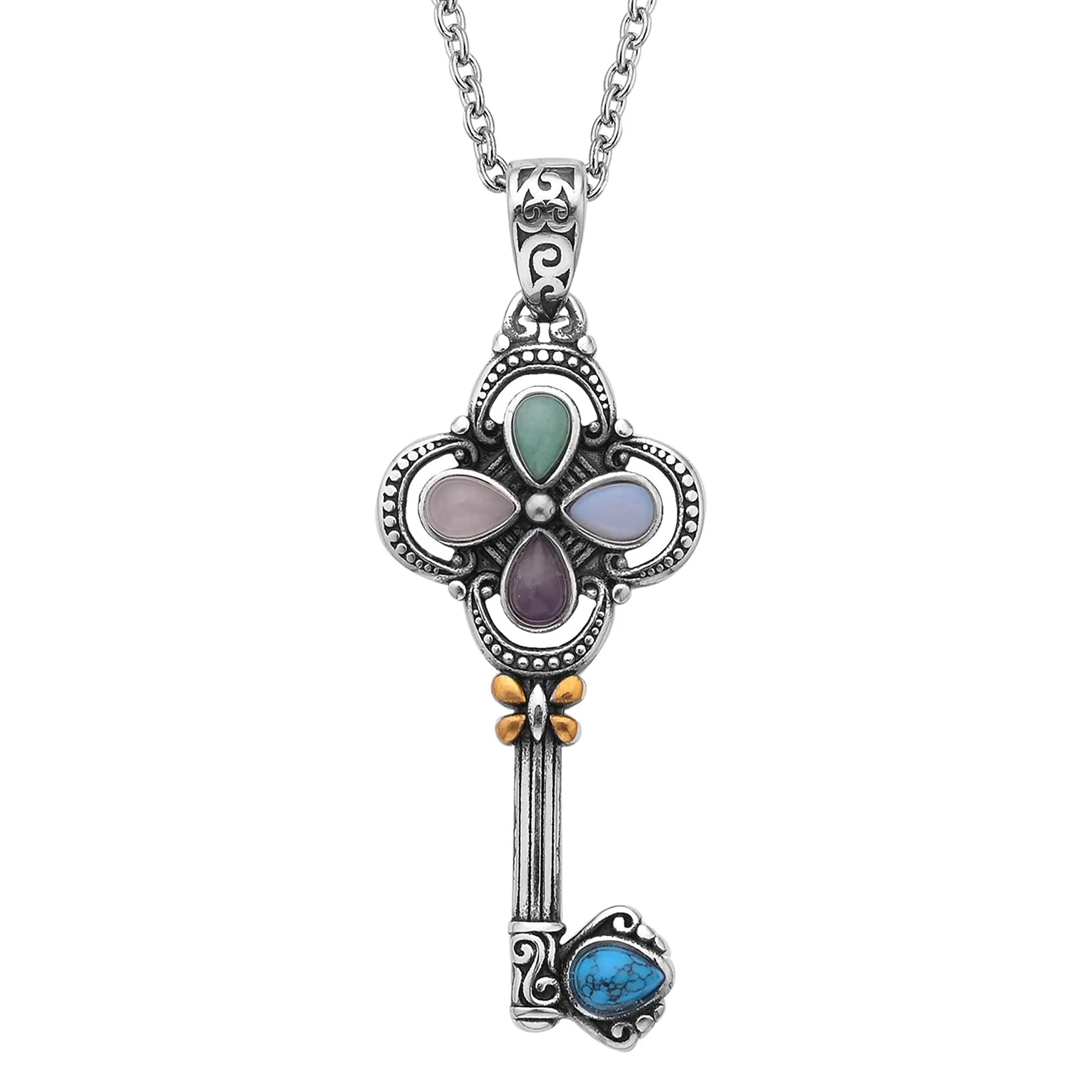 Key Necklace Pendant Stainless Steel With Plated - Charm For Women Rose Quartz  Amethyst Aventurine Opalite& Howlite Gemstones Birthstone Chain Length 20 Inch Birthday