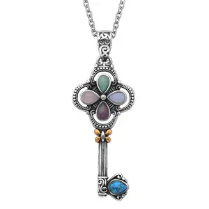 Key Necklace Pendant Stainless Steel With Plated - Charm For Women Rose Quartz  Amethyst Aventurine Opalite& Howlite Gemstones Birthstone Chain Length 20 Inch Birthday