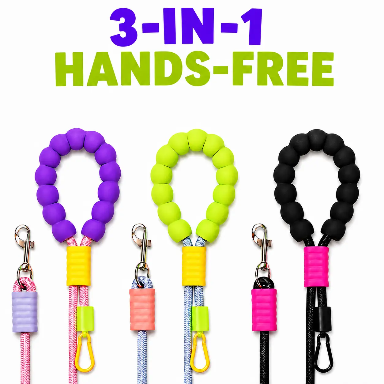 3-in-1 Hands-Free Dog Leash,  Crossbody & Waist Rope Leash with Soft Cloud Bubble Handle for Small & Medium Dogs harness universal, durable dog leash, small-large, buckle, bungee, daily commute, pet traval safety