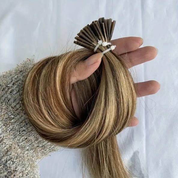 Luxurious Blonde I-Tip Human Hair Extensions 12-28 Inch 50pcs 30g/Pack 100% Remy Silky Straight Invisible Keratin Pre-Bonded No Tangle No Shedding Soft Natural Look For Daily Party Salon Use