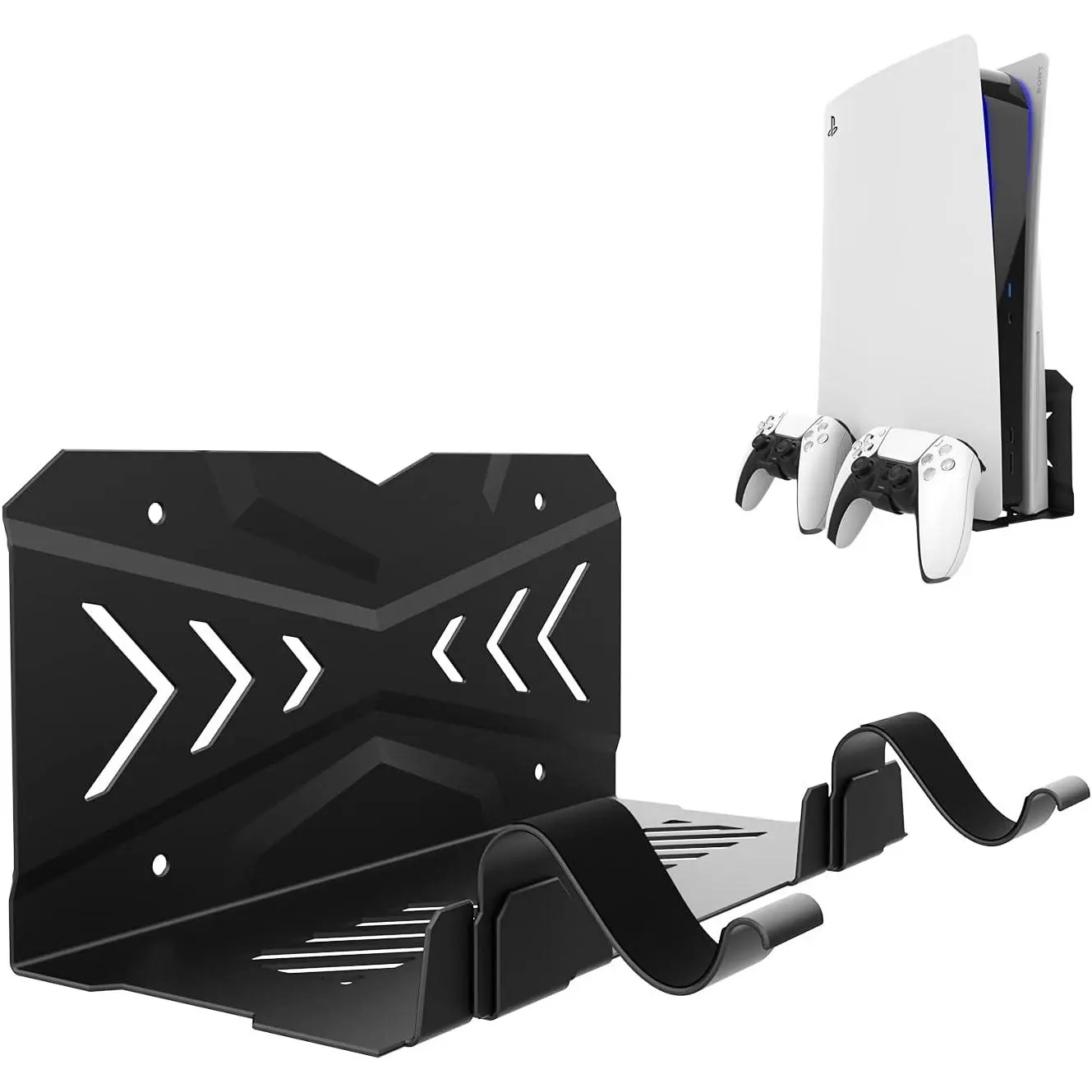 Wall Mount for PS5 - Accessories  5/PS5 Digital/Disc Edition Console Floating Shelf, with 2 Detachable Controllers Holder Metal Rack, Solid Iron Stand Kit, Easy Install