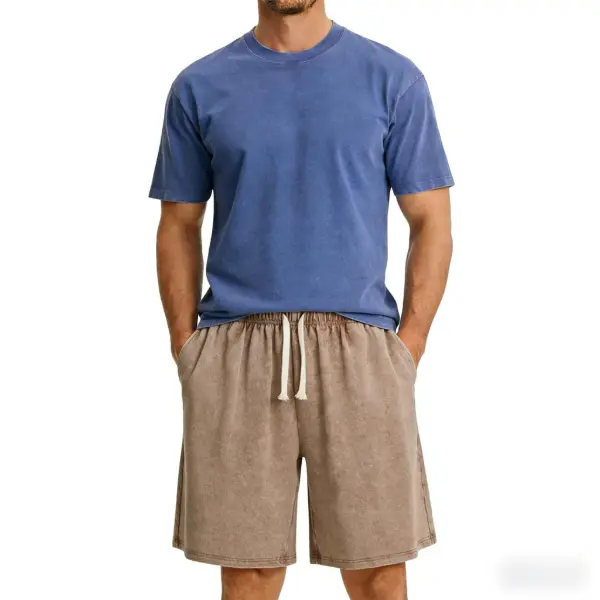 Blue + washed shorts brown