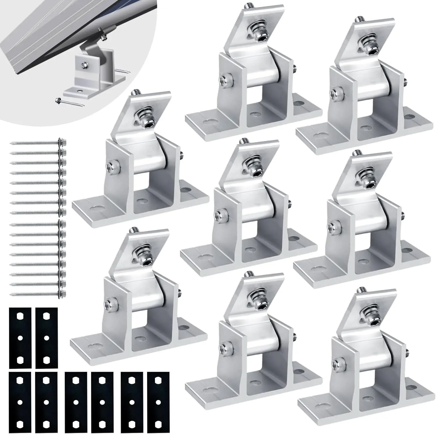 Solar Panel Mounting Brackets, 8PCS Adjustable RV Solar Panel Mount, Tilt Angle 10-60 Roof Mounting Kit for Solar Panels 400 W, 500 W