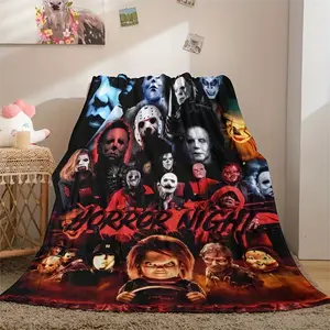 Horror Movie Night Blanket - Soft Flannel Throw with Freddy Krueger, Pinhead, Michael Myers, Jason - All-Season Couch, Bed, Theater Decor - Spooky Halloween Gift for Horror Fans & Film Buffs,halloween Decor Blanket Sale Christmas Decor Christmas Gifts