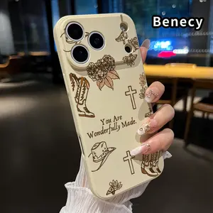 Straight Edge Phone Case for iPhone 17 Pro Max 17 Air  Unique Blessed Flourish Pattern Anti-Scratch Shockproof TPU Bumper Drop-proof Cover Cellphone Protective