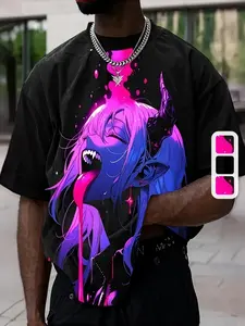 Men's and women's anime graphic T-shirt - Japanese anime beauty Succubus Black short-sleeved round neck, glossy finish, breathable polyester blend, machine washable, modern casual street style, summer fashion, Streetwear, bold pri