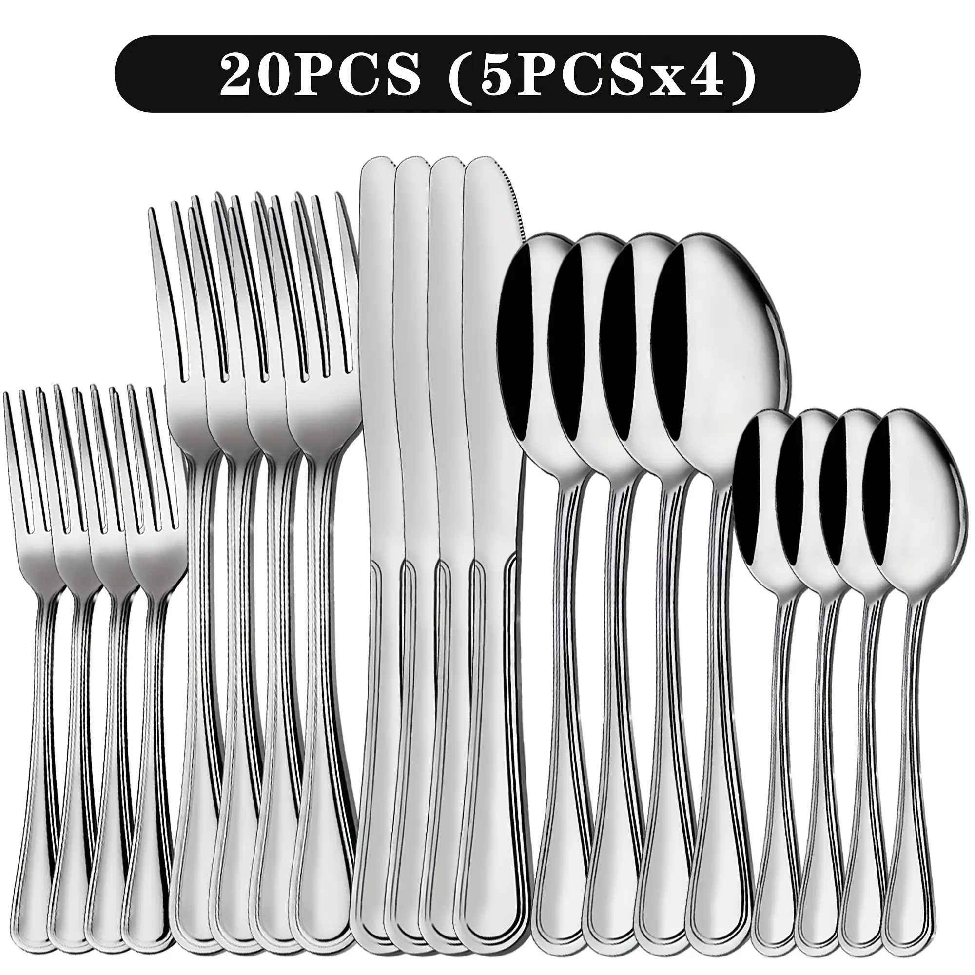 Stainless Steel Flatware Cutlery Set, 20/22/40/60/72pcs for 4/8/12, Silvery/Black/Golden, for Home Kitchen Restaurant Hotel, Affordable Utensils Set, Mirror Polished, Dishwasher Safe, Perfect for Gifts Weddings Outdoor Camping.Local Warehouse