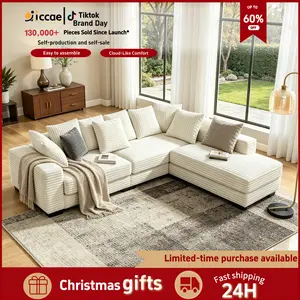 [3Packs Shipped]Niccae Cloud Couch Design Convertible Sofa Bed with 2 Pillows, Adjustable Chaise Lounge Sofa with Chaise, Durable Hardwood Frame, Sofas for Living Room, Indoor Apartment Furniture (3 Packages Delivered)